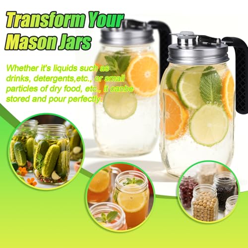 Mason Jar Pour Spout Lid Stainless Steel with Handle, Regular Mouth Pour Spout Flip Cap Lids for Mason Jars, Anticracking Leak Proof Seal Cover Airtight for Drinking Salad Dressing Food Storing(4PCS) - style: Regular Mouth Stainless Steel Lid with Handle