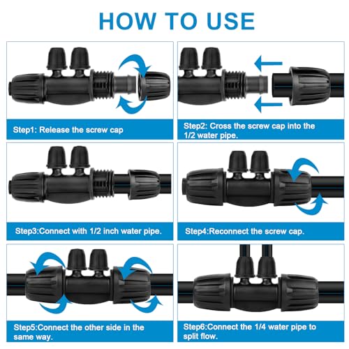 1/2 to 1/4 Drip Irrigation Fittings,20Pcs 4-Ways Barbed Tee 1/2 inch Drip Irrigation Tubing (1/2" ID x0.6-0.63" OD) 16mm to 1/4 inch Irrigation Tube Fitting Anti-Drop Barbed Connectors - color: 4-Way 20Pack