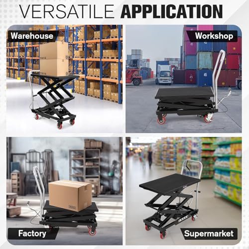 Hydraulic Lift Table Cart, 330 lbs Capacity, 50" Lifting Height, Steel - color: Black