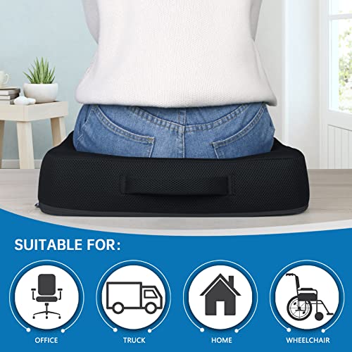 YOUFI Thick Memory Foam & Gel Seat Cushion, 18"X16"X4" Large Chair Cushion for Wheelchair Mobility Scooters, with Non-Slip Bottom and Carry Handle (Black) - color: Black