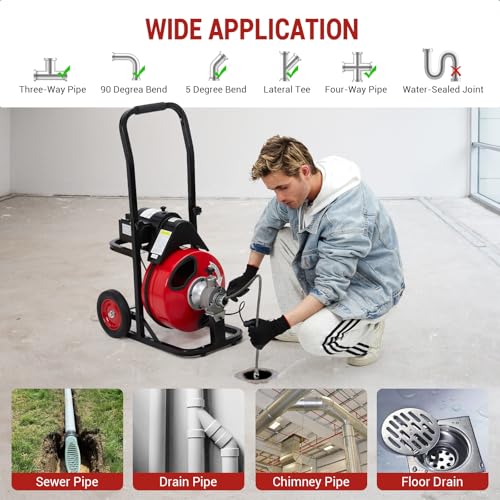 GarveeTech Auto Feed 100 ft x 3/8 in Drain Cleaner Machine with 250W Motor