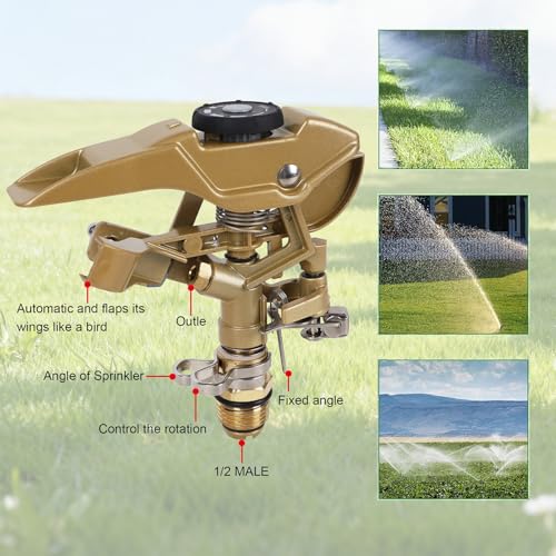 Biswing 2 Pack Impact Sprinklers, Heavy Duty Zinc Alloy Lawn Sprinkler Head with 1/2" NPT Thread, Adjustable 360 Degree Watering Sprinkler for Large Area Grass Yards Patio Garden Irrigation - style: Without Stake