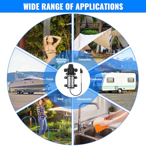 12 Volt Water Pump,100W 1.7GPM 160PSI Portable Pressure Powerful Washing Kit with Shower Head and PVC Hose for RV, Home, Car, Garden, Projects