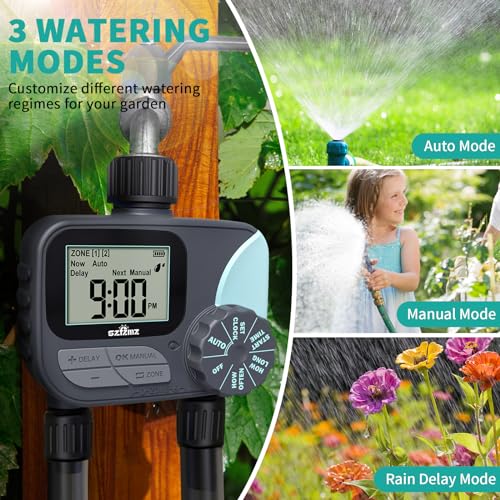 Sprinkler Timer for Garden Hose, Rain Delay/Manual/Automatic Irrigation System, Outdoor Irrigation Timer Controller for Lawn Yard