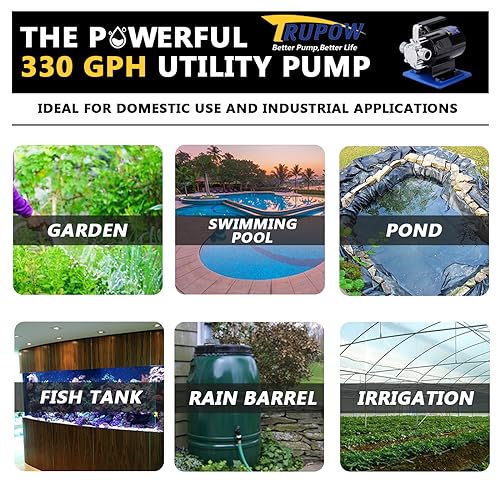 TRUPOW Water Transfer Pump, 110v Utility Pump, 1/10HP 330GPH Portable Electric Sump Transfer Water Pump with Water Hose Kit For Water Removal - style: 115V AC + Base