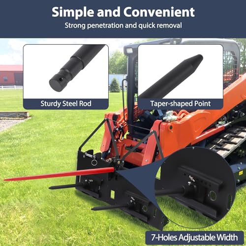 GAOMON Hay Spear 39" Bale Spear 3600 lbs Capacity, Bale Spike Quick Attach Square Hay Bale Spears, Hay Handing Equipment Fit for Bobcat Tractors, Red Coated Bale Forks for Kubota Bobcat Tractor Loader - size: 39 inch