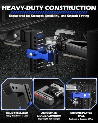 OMT Adjustable Trailer Hitch, 2.5 Inch Receiver, 18500 LBS Drop Hitch - color: Black-Blue, size: 2.5" Shank & 8" Drop
