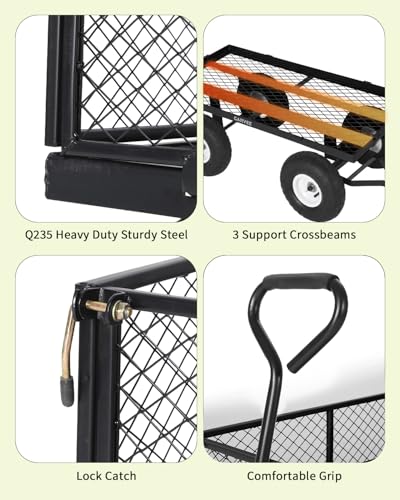 Garvee Versatile Outdoor Utility Cart-400LBS Heavy-Duty, 10" All-Terrain Pneumatic Tires, Easy Maneuverable Lawn Cart with Removable Mesh Panels for Gardening&Landscaping, Black, with Waterproof Liner - color: Black,with Waterproof Liner