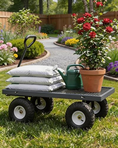 GarveeTech 1000LBS Heavy Duty Steel Garden Cart, Garden Wagon Cart on Wheels, Metal Yard Utility Wagon with Removable Mesh Sides, 13" All Terrain Tires, 180° Rotating Handle for Lawn, Garden, Farm - color: Gray