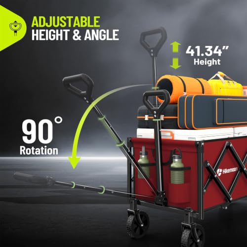 HIKEMOON 43'' Extra Long Folding Wagon with Extended Tailgate, Red - color: Burgundy