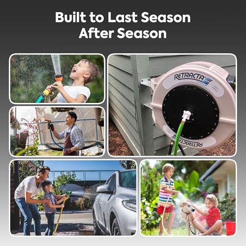Macnaught Retractable Garden Hose Reel, 82 Ft Water Hose Reel Heavy Duty Retractable Hose with Metal 180° Swivel Rotation Bracket for Wall Mount - Beige - color: Beige, size: 82ft