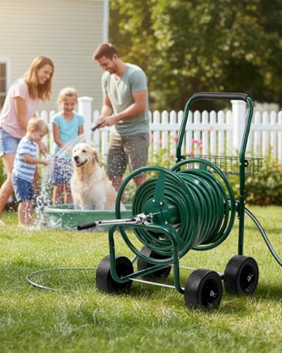 Outvita 250 FT Duty Hose Reel Cart, 4 PU Wheel Garden Storage Cart, Green - color: Green, size: 250FT