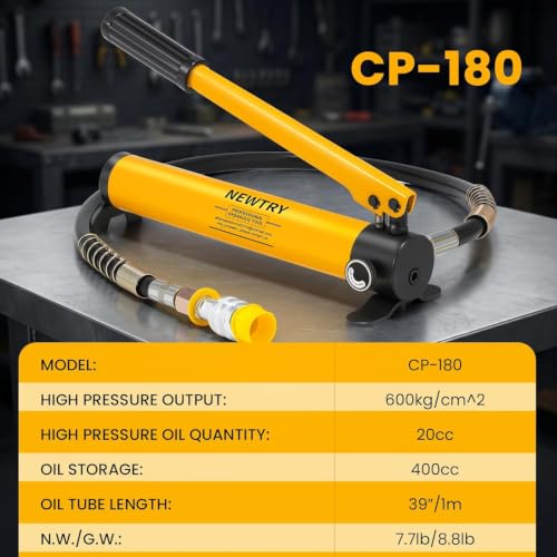 NEWTRY 10T Low Profile Jack+ CP-180 Hand Pump, 1" Stroke Multi-Section - size: 10T Hydraulic Jack + cp-180 Pump