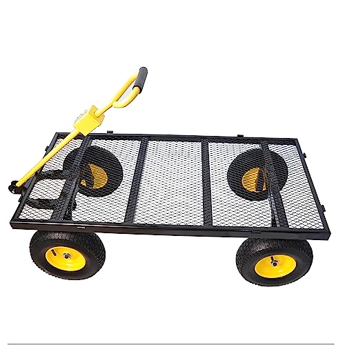 Garden cart The Load can Reach 1100 pounds,and The Large-Size Four-Wheeled Trailer with Detachable Sides can be Used in Farms,Warehouses and Other Places. - color: Big Black+yellow