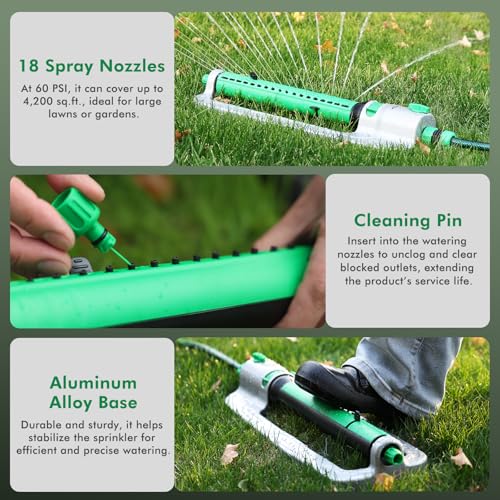 RESTMO Heavy Duty Oscillating Sprinkler with Stable Metal Base
