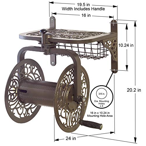 Liberty Garden 714 Decorative Cast Aluminum Navigator Rotating Garden Hose Reel, Holds 125-Feet of 5/8-Inch Hose - Bronze - style: Aluminum