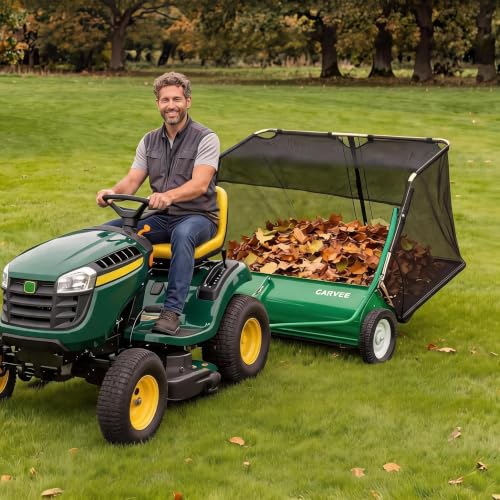 Garvee 48" Lawn Sweeper Tow Behind with 15.89 Cu. ft. Hopper - color: Green, size: 48 Inch