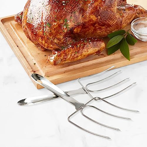 KAYCROWN Turkey Lifter Forks, Stainless Steel Poultry Lifters Set of 2, Roast Lifters Poultry Forks Carving Fork Great for Thanksgiving, Transfer Turkey or Ham Easily - size: Polished Stainless Steel