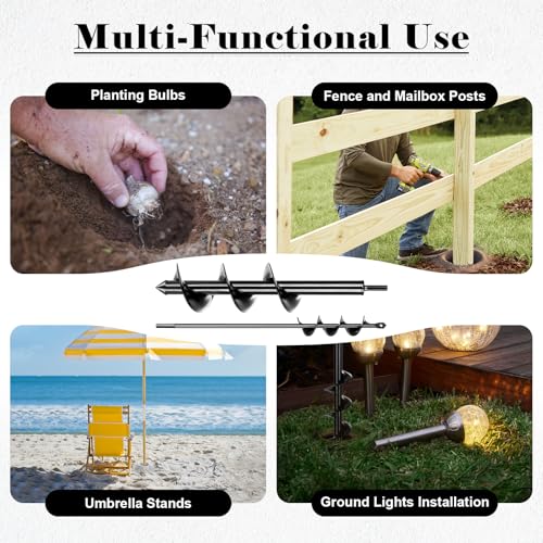 Auger Drill Bit for Planting 2 Pack,1.6x16 inch&3.5x16 inch,Auger Drill Bit Suitable for 3/8'' Hex Drill Driver,Garden Spiral Hole and Planter for Bulbs,Fence Posts,and Umbrella Holes - size: 1.6x16+3.5x16 inch