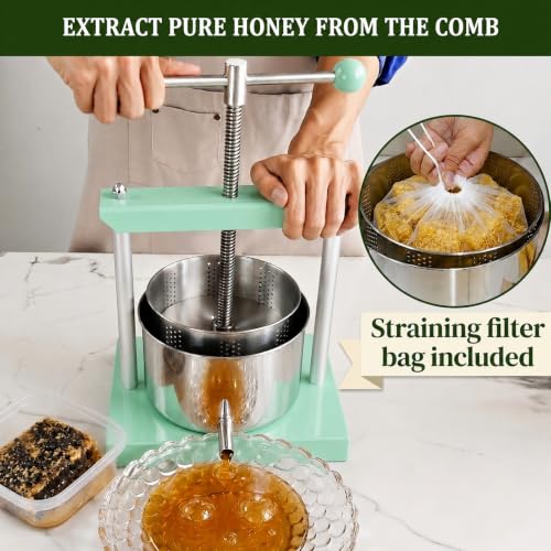 Manual Fruit & Cheese Press with Stainless Steel Basket - color: Green, size: 0.53 Gallon