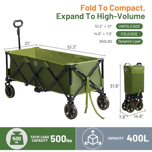 Timber Ridge 51.2'' Extended Collapsible Wagon Cart with Brakes - color: Green, size: 400L
