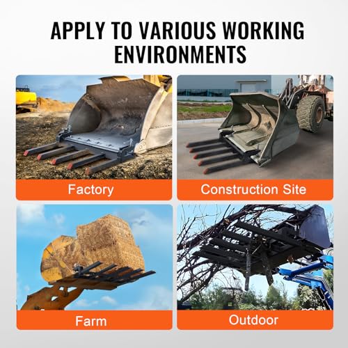 VEVOR Clamp on Debris Forks to 48" Bucket, 2600 lbs Capacity Heavy Duty Clamp on Pallet Forks Bucket Attachments, Fit for Loader Bucket Skidsteer Tractor to Clean up Fallen Limbs Debris or Yard Wwaste - size: 48"