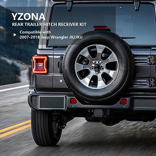 YZONA Tow Hitch 2 Inch, for Jeep Wrangler Hitch Trailer Kit with 4-Pin Wiring Harness Compatible with 2007-2018 JK JKU Hitch Receiver with Cover, 2 Inch Rear Bumper Towing Combo (2/4 Doors Unlimited) - size: Wrangler JK Hitch
