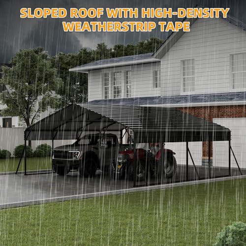 GarveeLife 20x20FT Metal Carport Kits with Galvanized Steel Roof, Heavy Duty Metal Roof Carport with Enhanced Base, Tall MetalCarport Kits Garage for Tractors, Pickup, Boat, Car - size: 20x20FT