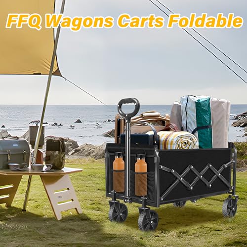 Collapsible Wagon Cart, Folding Cart with 360LBS Capacity, Black - color: Black_360lbs