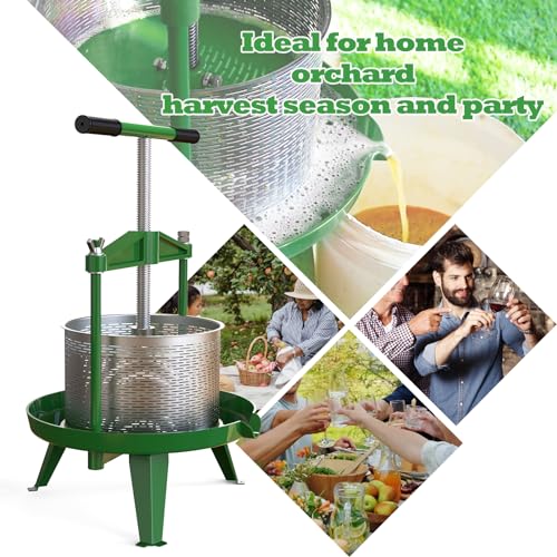 Green Fruit Wine Press 2.38 Gal - Heavy-duty T-Handle & Cross-beam, Stainless Steel Juice Maker for Apple, Grape, Home Brewing - color: Green, size: 2.38 Gallon