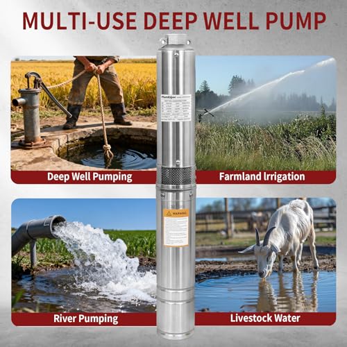 1HP Deep Well Submersible Pump 230V/60Hz, 33GPM, 190ft Head, with 33ft Cable, Stainless Steel Water Well Pump for 4'' Deep Well, Industrial, Irrigation and Home Use Submersible Well Pumps - color: Silver01