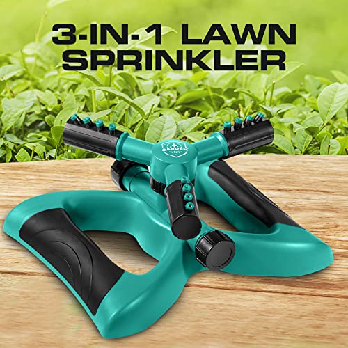 Joeys Sprinkler for Yard, Rotating Garden Sprinkler with 3 Adjustable Arms, Weighted Base, Expandable Connection, Lawn and Yard Sprinklers (Green) - color: GREEN