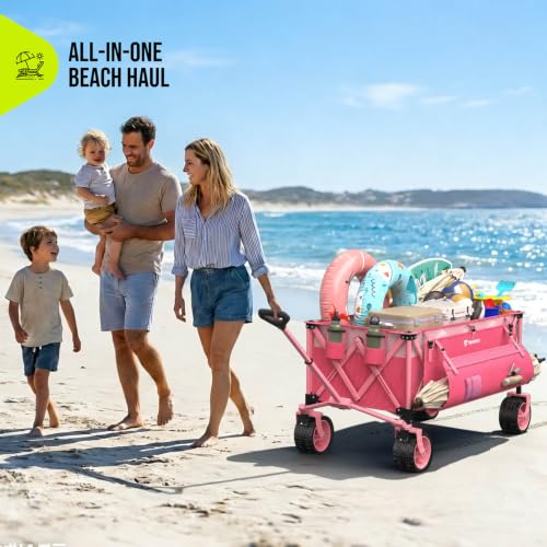 HIKEMOON 48'' Extra Large Collapsible Wagon with Big Wheels, 300L Pink - color: Pink