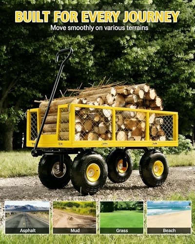 500 LBS Heavy Duty Steel Garden Cart, 3-in-1 Yard Wagon, 10" Air Tires - color: Yellow, size: 500LBS