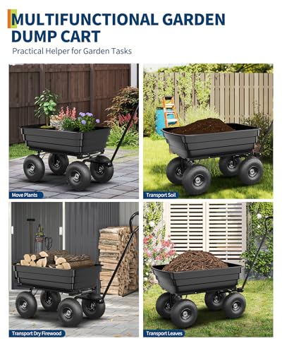 GarveeLife Poly Dump Cart - Heavy Duty 600 LBS Garden Cart with Quick-Release Dumping 10 in Tires, Utility Wagon for Yard Work, Landscaping, Gardening - size: 600 lbs