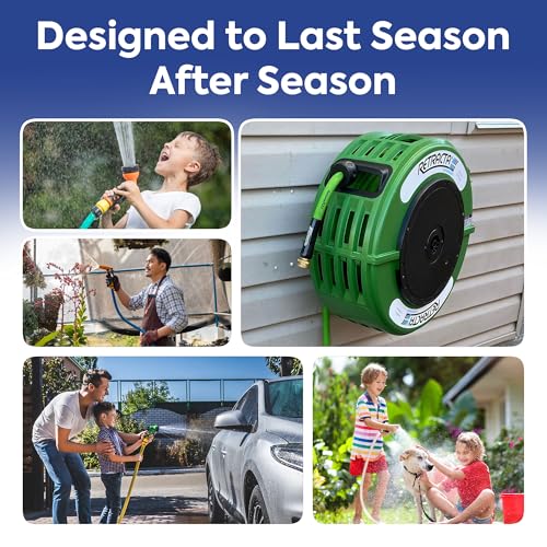 Macnaught Retractable Garden Hose Reel, 82 Ft Water Hose Reel Heavy Duty Retractable Hose with Metal 180° Swivel Rotation Bracket for Wall Mount - Green - color: Green, size: 82ft