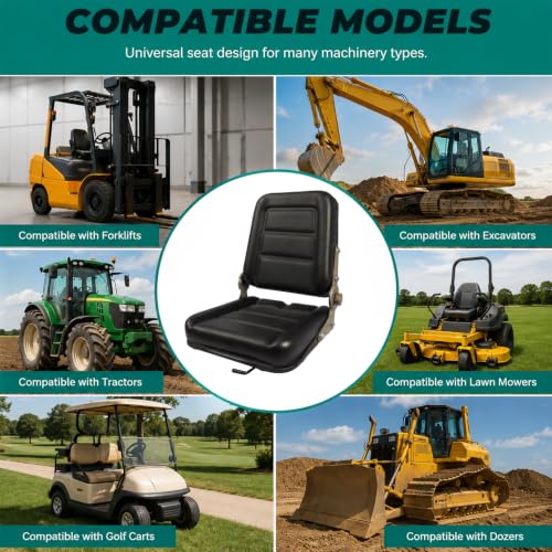 Universal Tractor Seat with Adjustable Backrest and Slide Compatible with Forklifts Excavators Golf Carts Dozers Lawn Mower