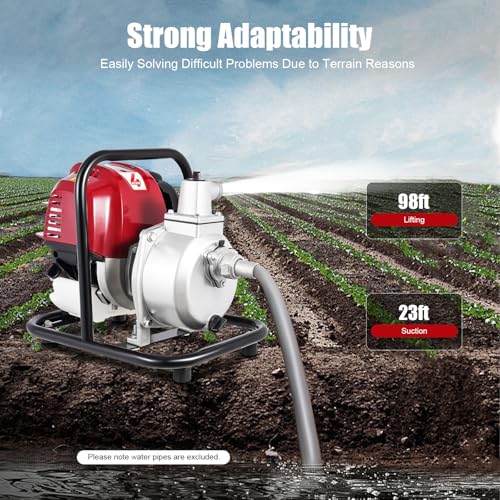YIYIBYUS 1" Inch Water Transfer Pump, 38CC 4-Stroke Portable Gas Gasoline Engine Powered High Pressure Water Pumps Transfer for Irrigation Pool Landscaping Gardening Irrigation