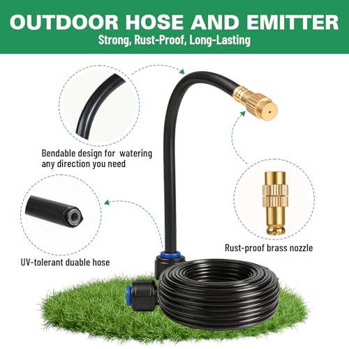 Riboud 220Ft Drip Irrigation System, 2026-Upgrade Garden Watering Kit with 28 Adjustable Copper Rotating Arm Nozzles, 360° Flexible Spray Irrigation Kit for Raised Beds, Lawn, Greenhouse - size: 220ft + 28pcs nozzles and connectors
