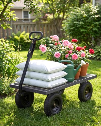 Garvee Versatile Outdoor Utility Cart-1000LBS Heavy-Duty, 13" All-Terrain Pneumatic Tires, Vehicle-Connectable, Easy Maneuverable Lawn Cart with Removable Mesh Panels for Gardening & Landscaping,Grey - color: Gray