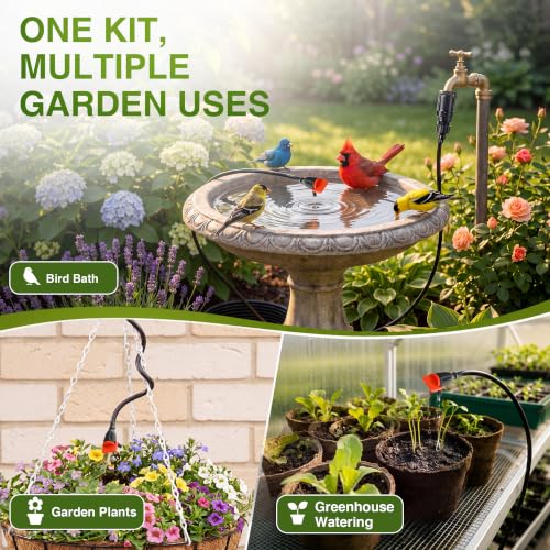 Saillong 36Ft Bird Bath Dripper Kit, Adjustable Outdoor Drip, No Bracket - size: 33 ft Water Pipe, style: No Bracket