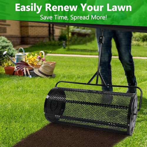 44 Inch Towable Compost Spreader, Metal Mesh Peat Moss Spreader for Lawn - size: 44 Inch