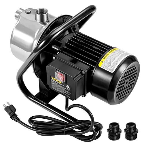 VEVOR Shallow Well Pump, 1.1 HP 115V, 978 GPH 131 ft Height, 40psi Max Pressure, Portable Stainless Steel Sprinkler Booster Jet Pumps for Garden Lawn Irrigation system, Lake Fountain, Water Transfer - style: 1.1 HP with Handle