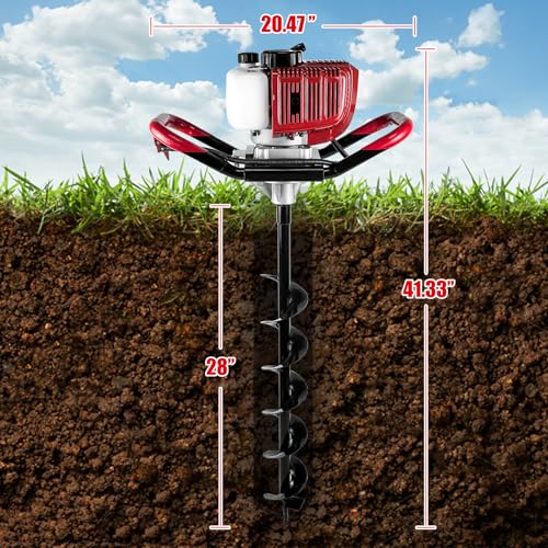 52cc Gas Post Hole Digger 1800W with 3 Bits & 3 Extensions