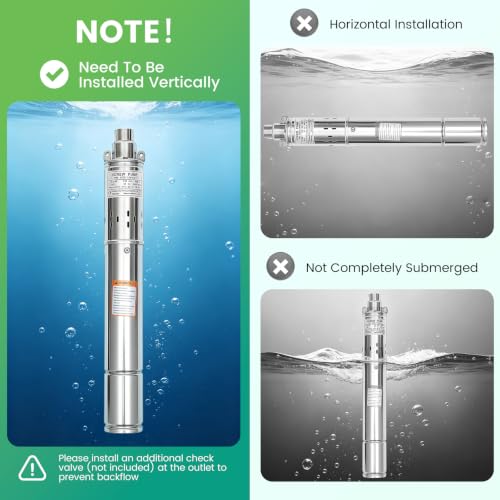 Deep Well Pump, 1" Outlet Submersible Pump with 49ft Cable Wire, 0.37KW / 0.5HP / IP68 / 30dB / 60Hz 3450r/min 1.8m³/h Stainless Steel Submersible Well Pump for Farmland Irrigation and Water Supply