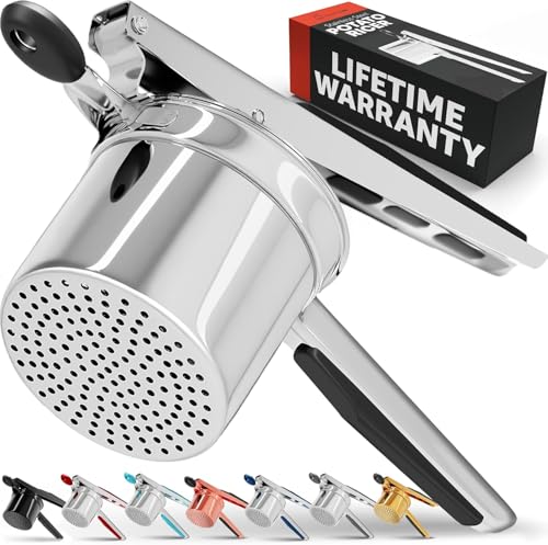 PriorityChef Large 15oz Potato Ricer, Heavy Duty Stainless Steel Potato Masher and Ricer Kitchen Tool, Press and Mash Kitchen Gadget For Perfect Mashed Potatoes - Everytime - color: Black