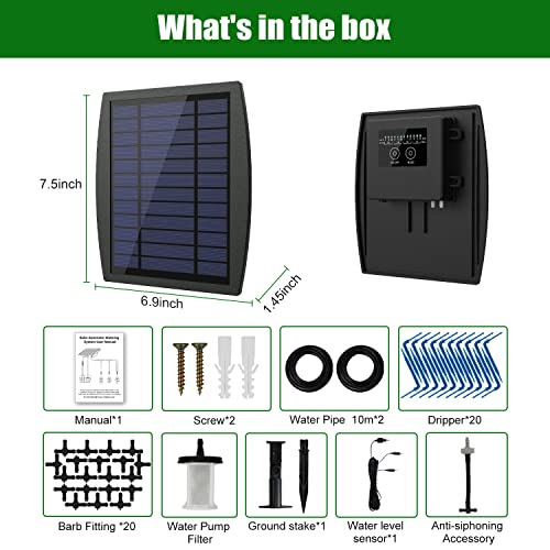 Solar Automatic Drip Irrigation Kit System, JIYANG Solar Powered Auto Easy DIY Watering Device Supported Pots Plants, 12 Timing Modes with Anti-Siphoning Device (Supported 20-30 Pots, 12Timing Modes) - size: 20 Pot-Drip Irrigation