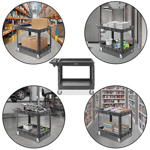 Dryser Utility Cart with Wheels, 46" x 25" Heavy Duty 550 lb. Capacity with Shelves - 2 Tier Rolling Cart with Two 5" Swivel Casters for Warehouse, Garage, Cleaning - size: 2 Shelves 2 Swivel 46x25