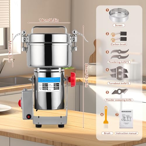 3000W Grain Mill- 32000 RPM High-Speed 1000g Electric Stainless Steel flour mill with 270° Swing Grinding for Grains, Millet, Spices & Coffee - Ideal for Kitchen and Commercial Use - size: 1000G