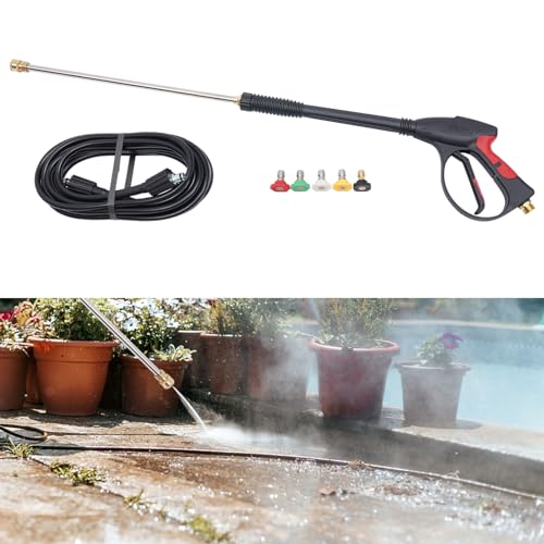 Power Washer Guns Wand Hose Kit, 3000 PSI Spray Car Washer Universal M22 Connector 5 Nozzle Tips for Cleaning Cars, Boats, Motorhomes, Driveways, Decks, Patios, Gardens, Yards, Farms